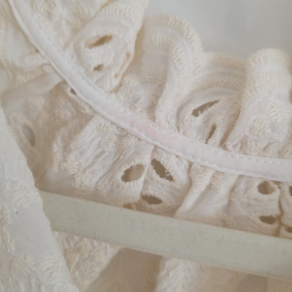 Sezane Cream White Floral Mini Louison Eyelet Embroidered Dress in Ecru Size 34 - Picture 14 of 16